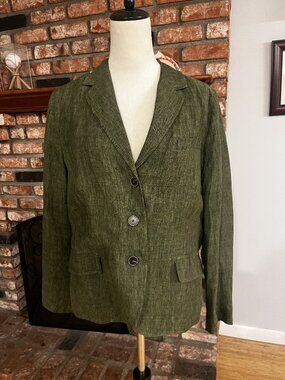 ✨ Talbots 100% Linen Blazer – Size 14 | Classic Olive Green ✨